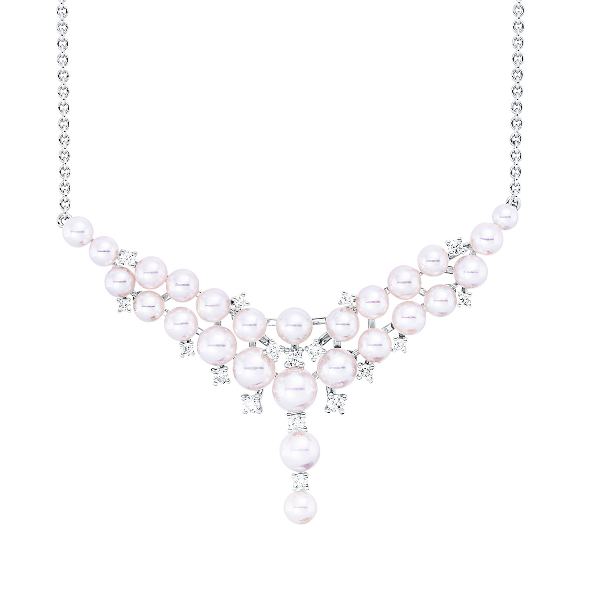 diamond full cut  pearl necklace in white gold