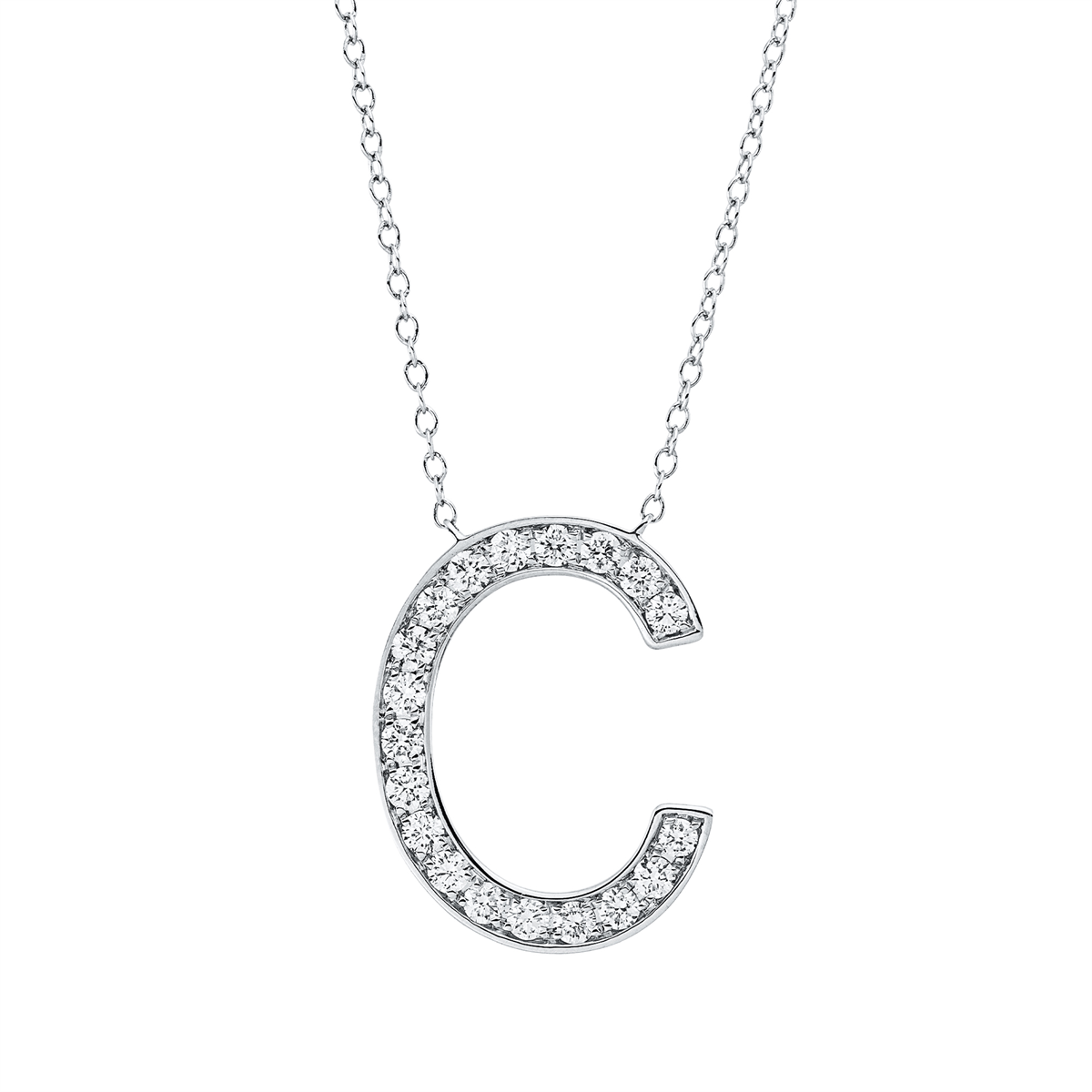 diamond full cut  letter necklace in white gold