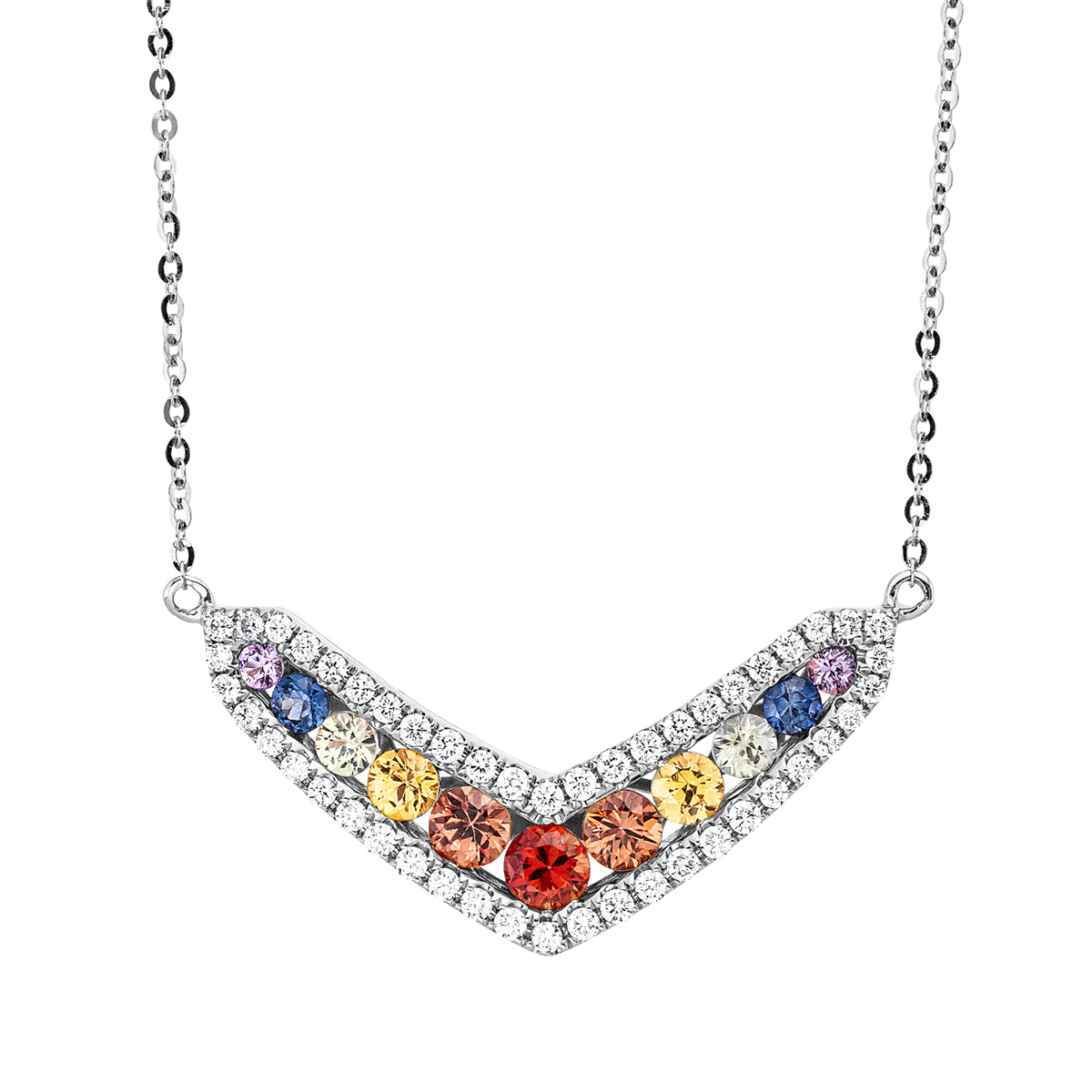 diamond full cut sapphire rainbow & multicolor necklace in white gold