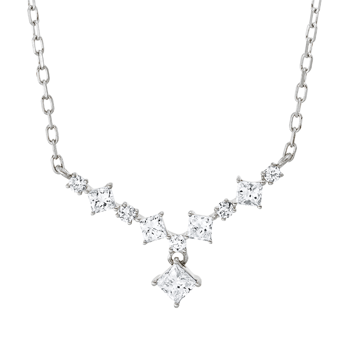 diamond full cut  baguette necklace in white gold