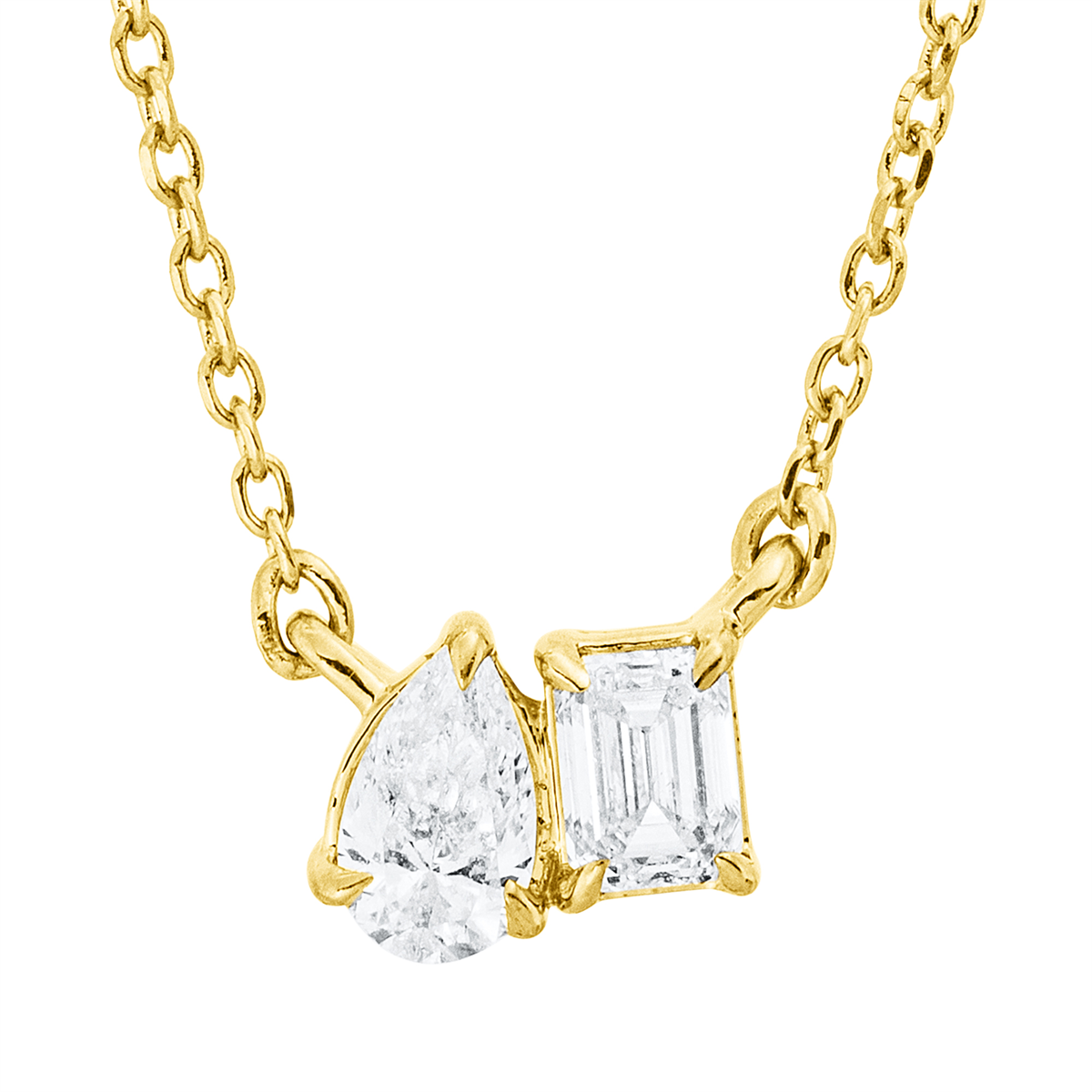 emerald cut  solitaire with accent stones necklace in yellow gold