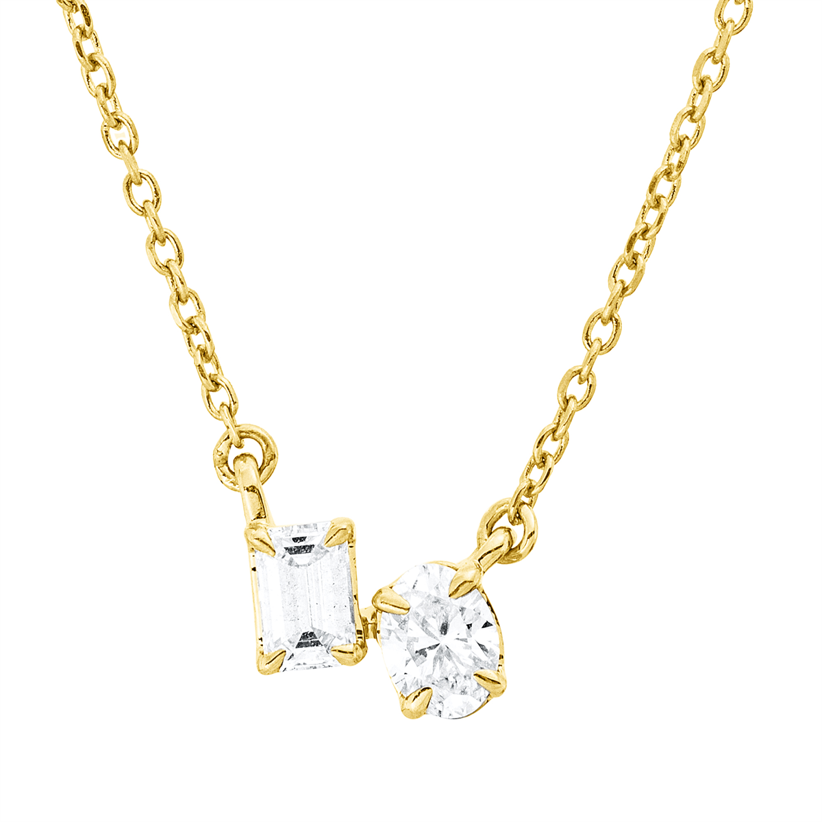 emerald cut  solitaire with accent stones necklace in yellow gold