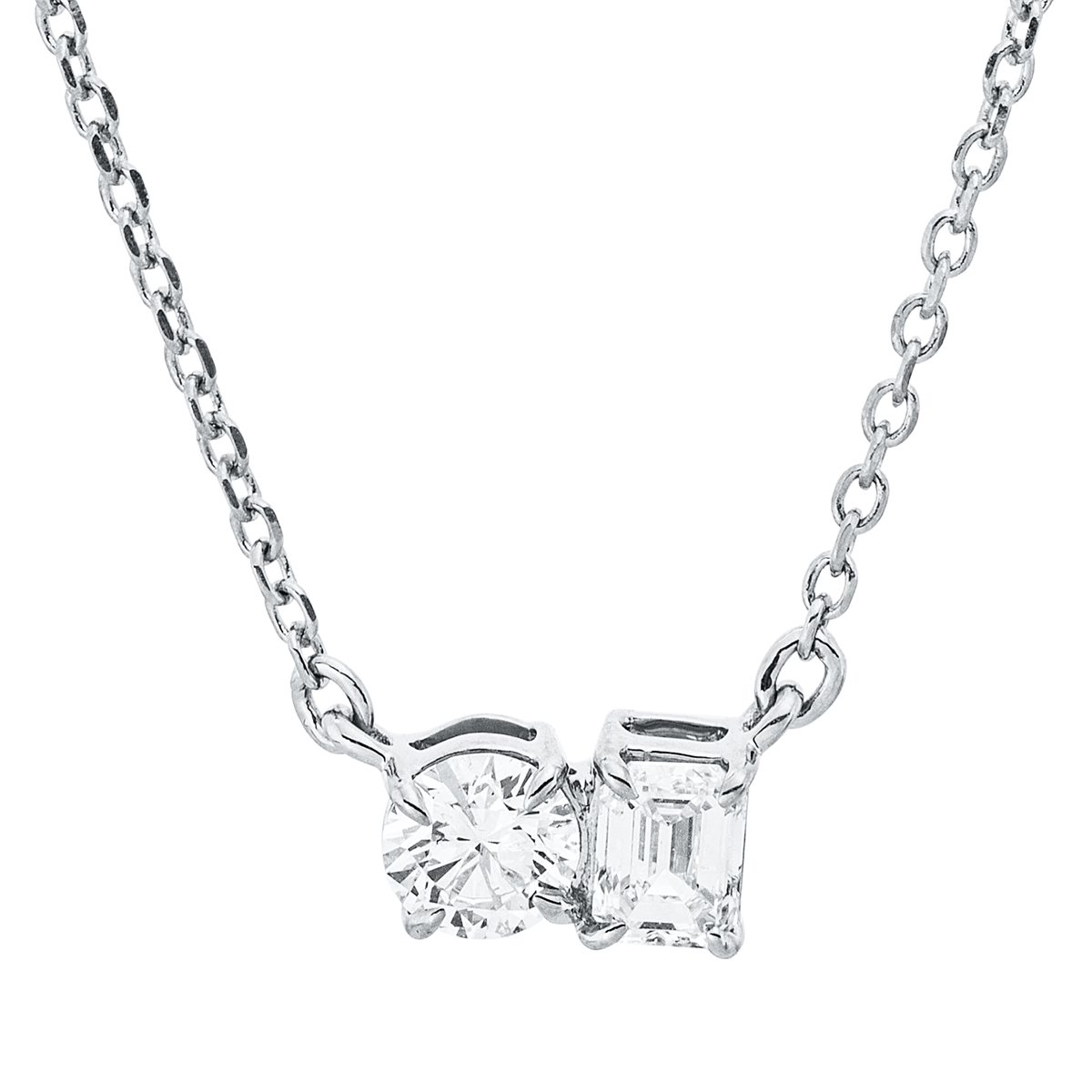 diamond full cut  solitaire with accent stones necklace in white gold