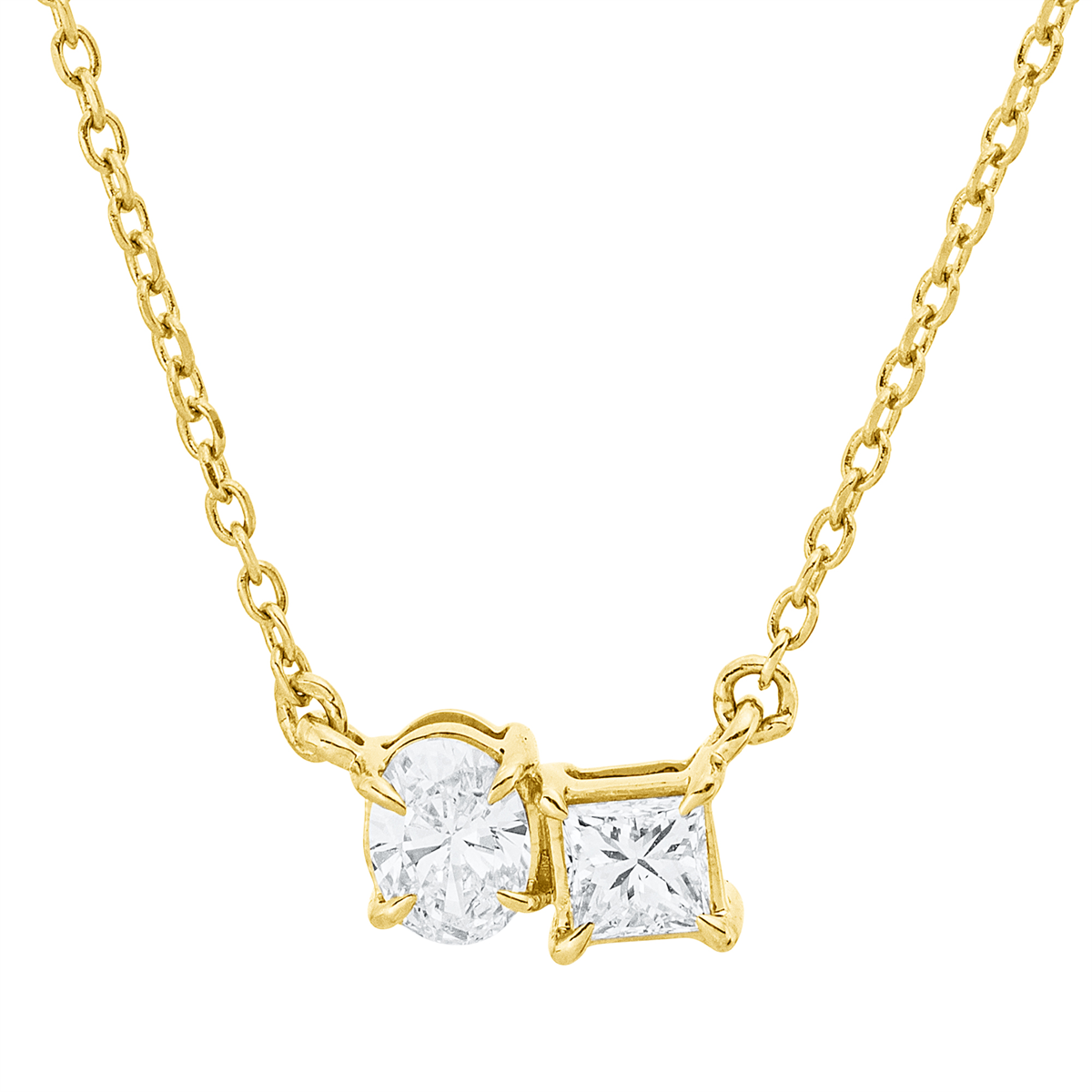 oval  solitaire with accent stones necklace in yellow gold