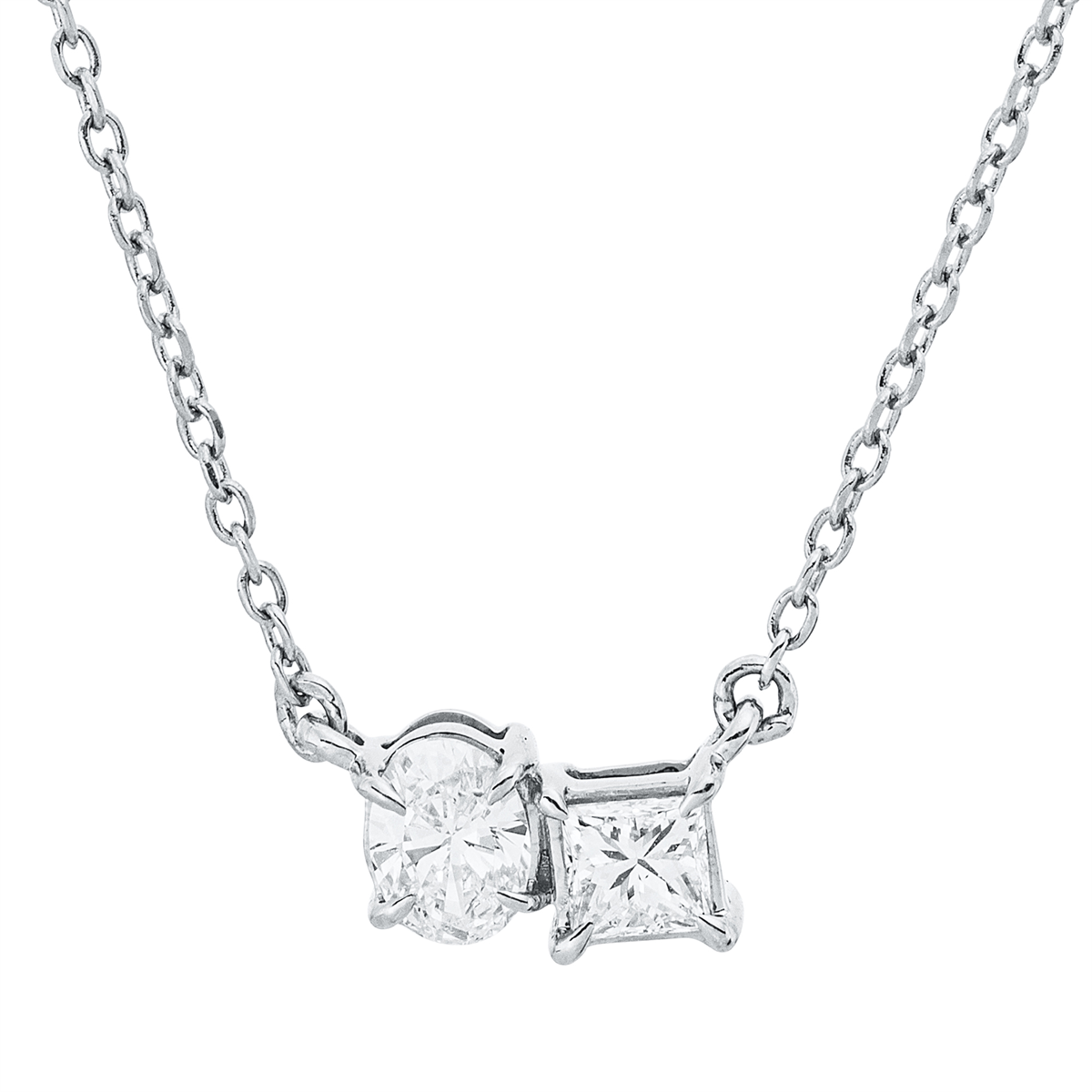 oval  solitaire with accent stones necklace in white gold