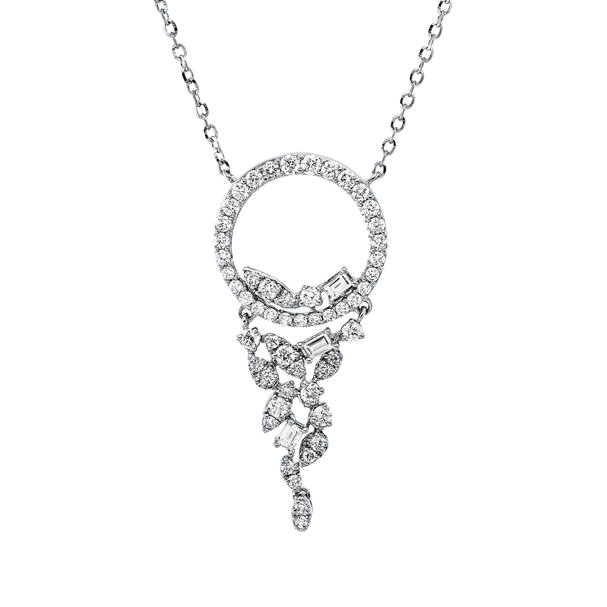 diamond full cut  modern woman necklace in white gold