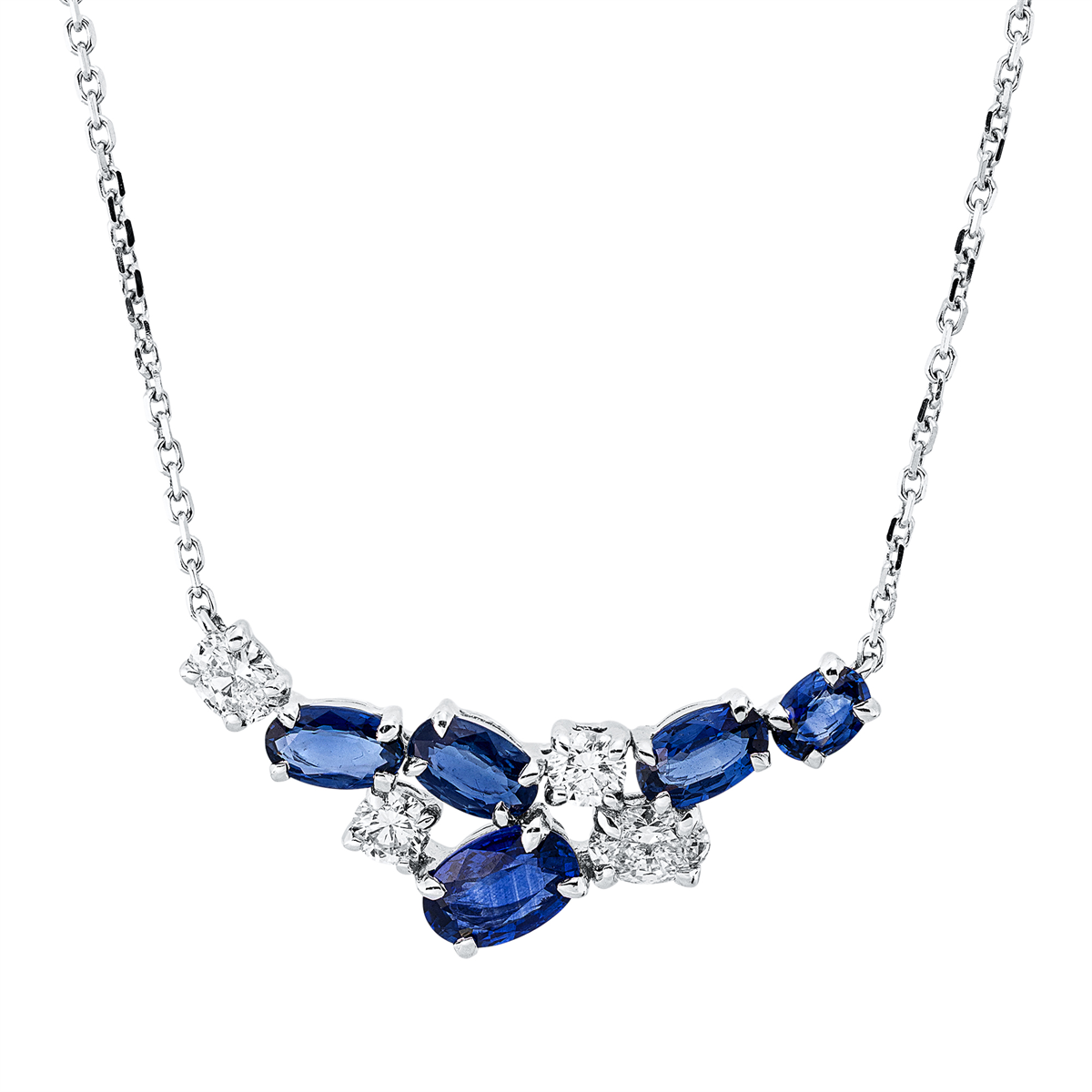 diamond full cut sapphire colored stone classic necklace in white gold