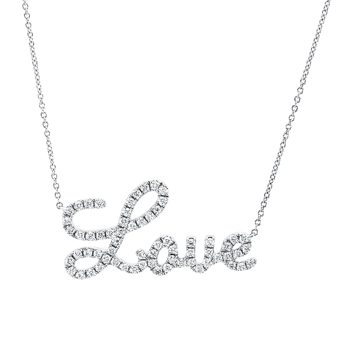 diamond full cut  letter necklace in white gold