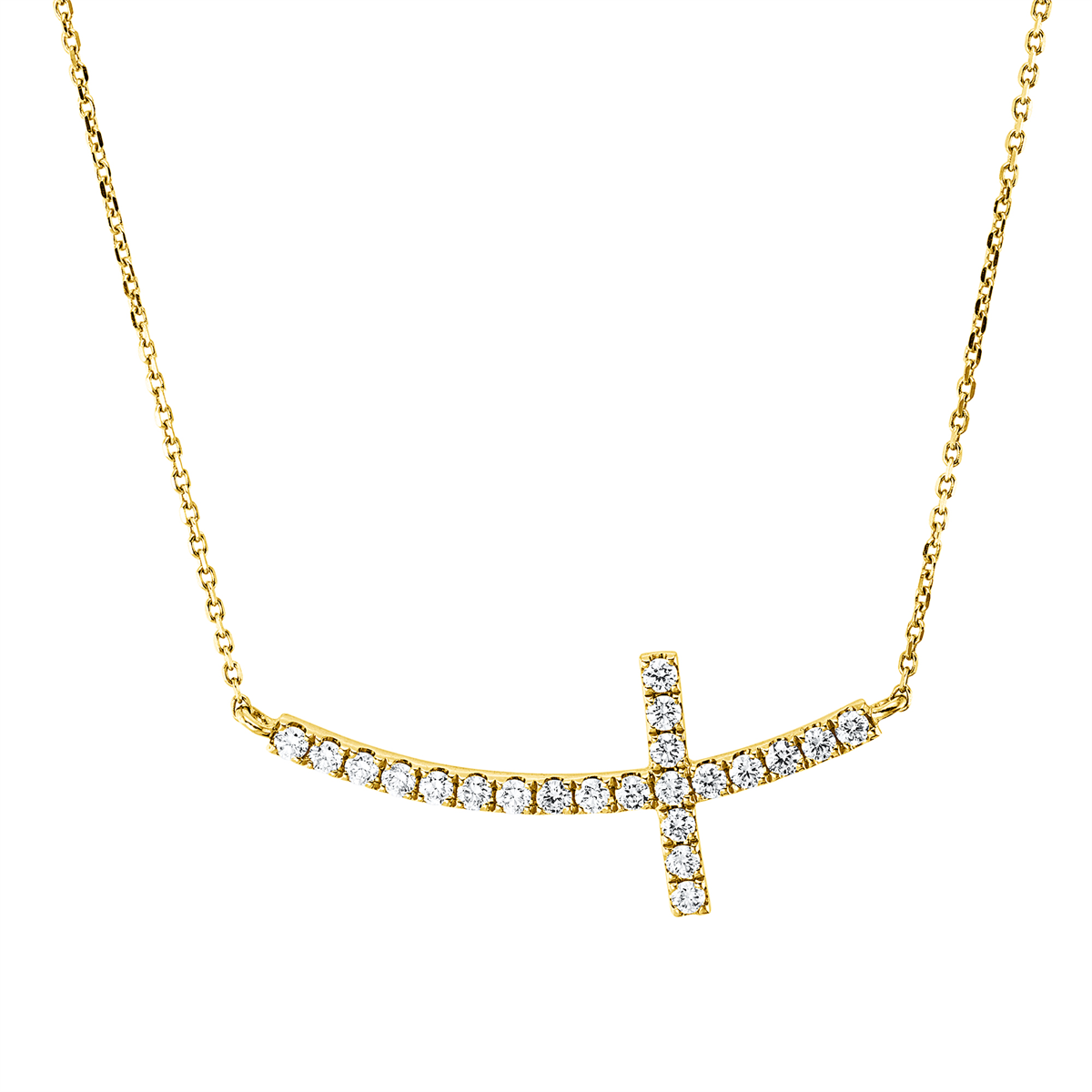 diamond full cut  cross necklace in yellow gold