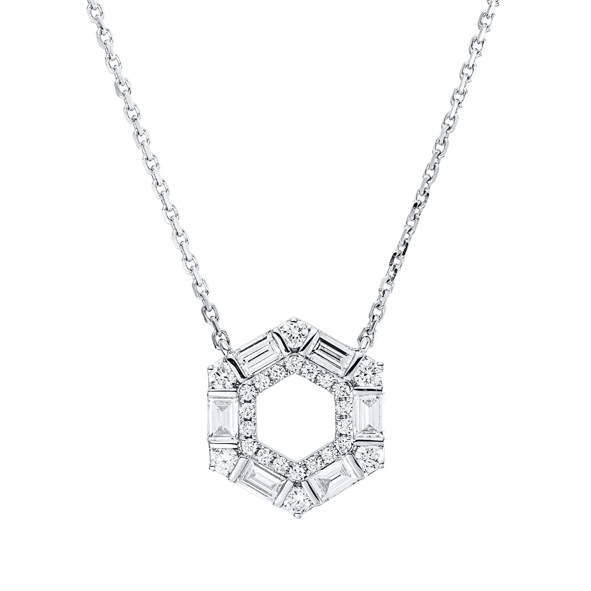 diamond full cut  baguette necklace in white gold