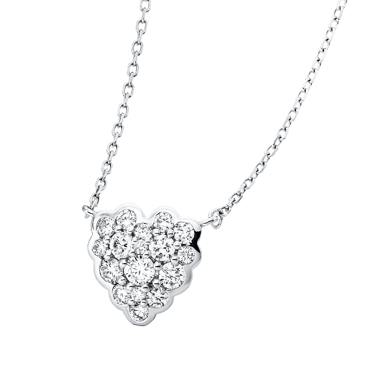 diamond full cut  heart necklace in white gold