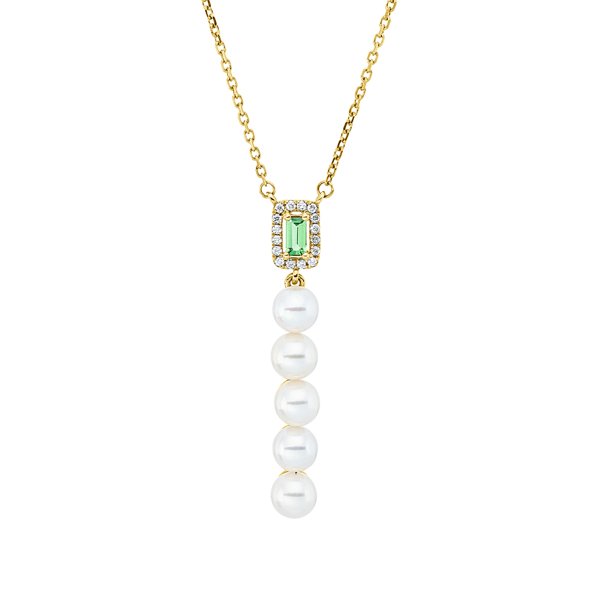 diamond full cut tsavorite pearl necklace in yellow gold