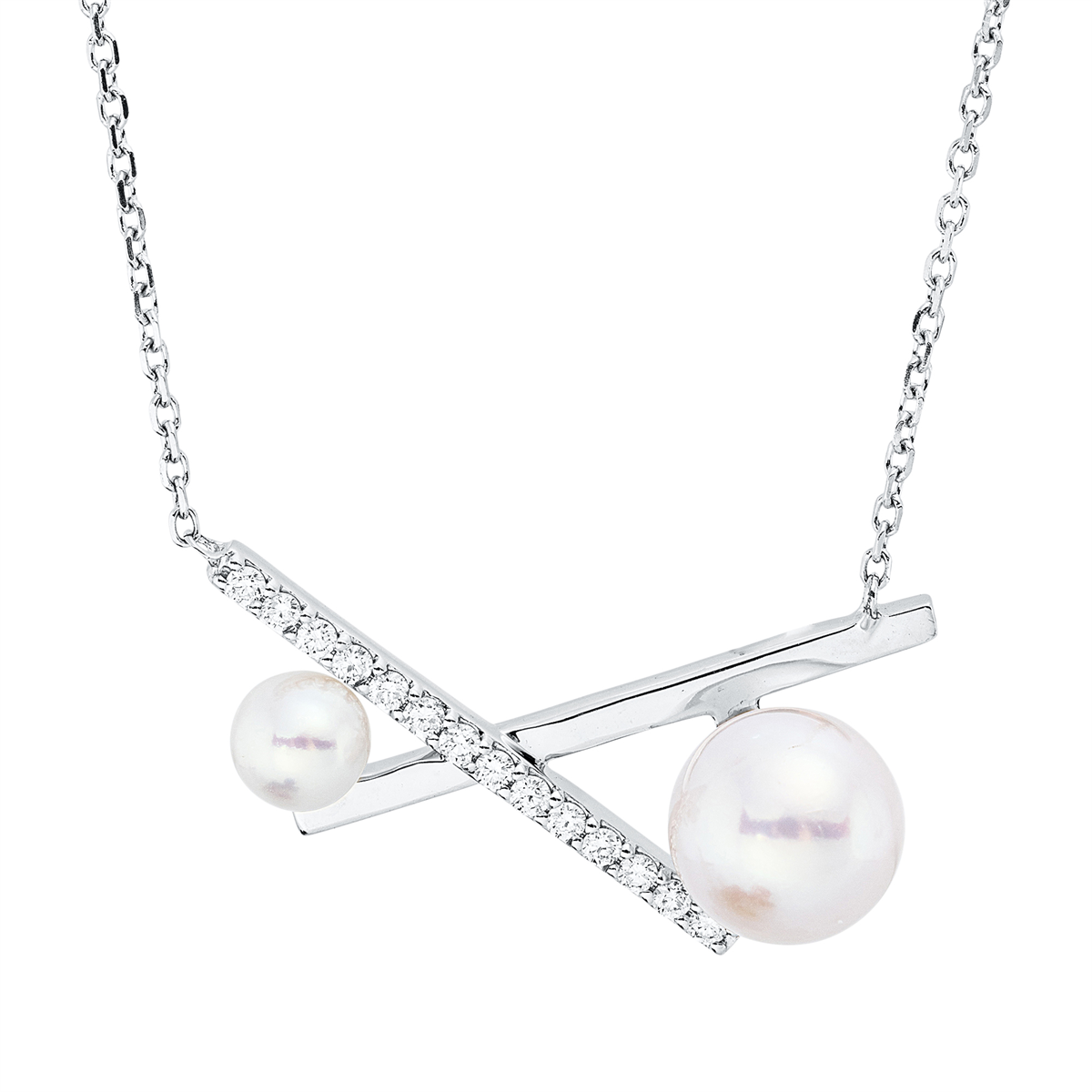 diamond full cut  pearl necklace in white gold