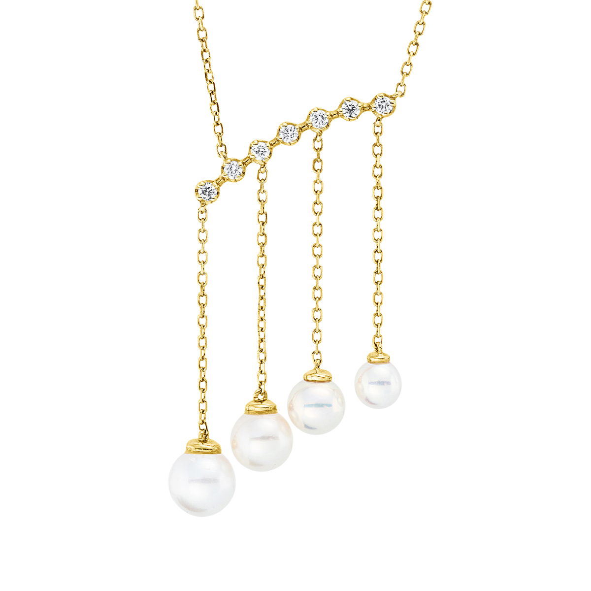 diamond full cut  pearl necklace in yellow gold