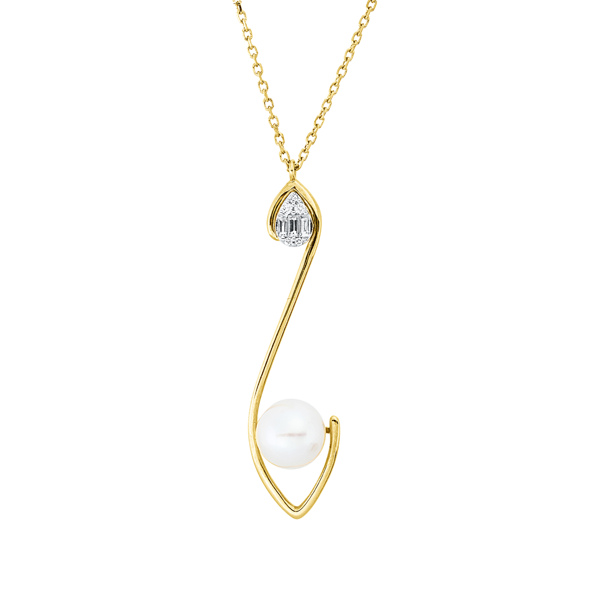 diamond full cut  pearl necklace in yellow gold / white gold