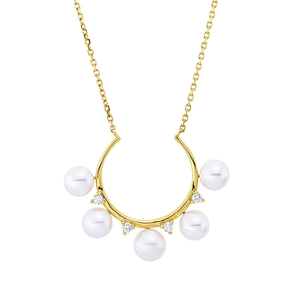 diamond full cut  pearl necklace in yellow gold