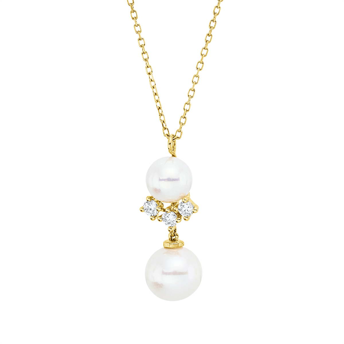 diamond full cut  pearl necklace in yellow gold