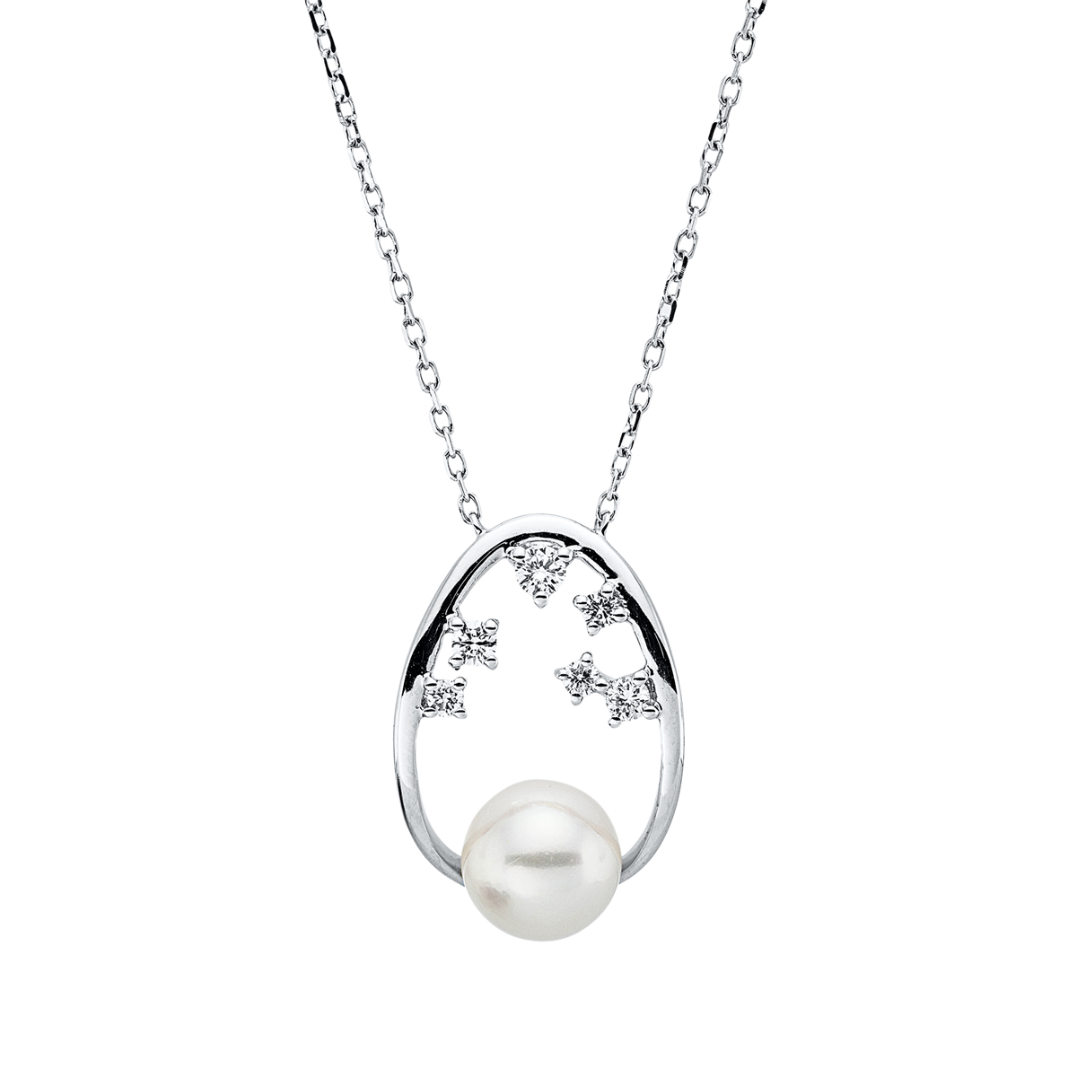 diamond full cut  pearl necklace in white gold