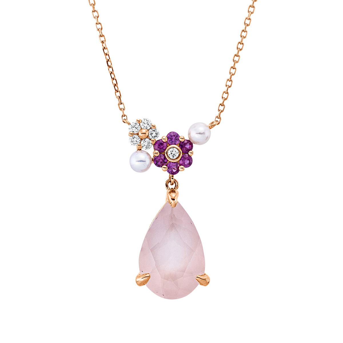 diamond full cut sapphire colored stone fashion necklace in red gold