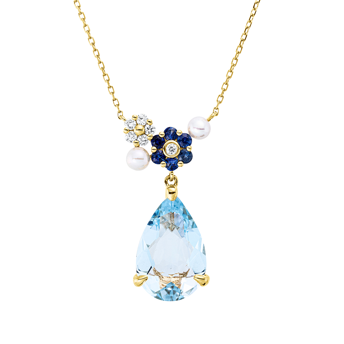 diamond full cut sapphire colored stone fashion necklace in yellow gold