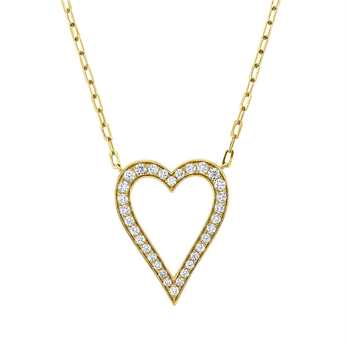 diamond full cut  heart necklace in yellow gold