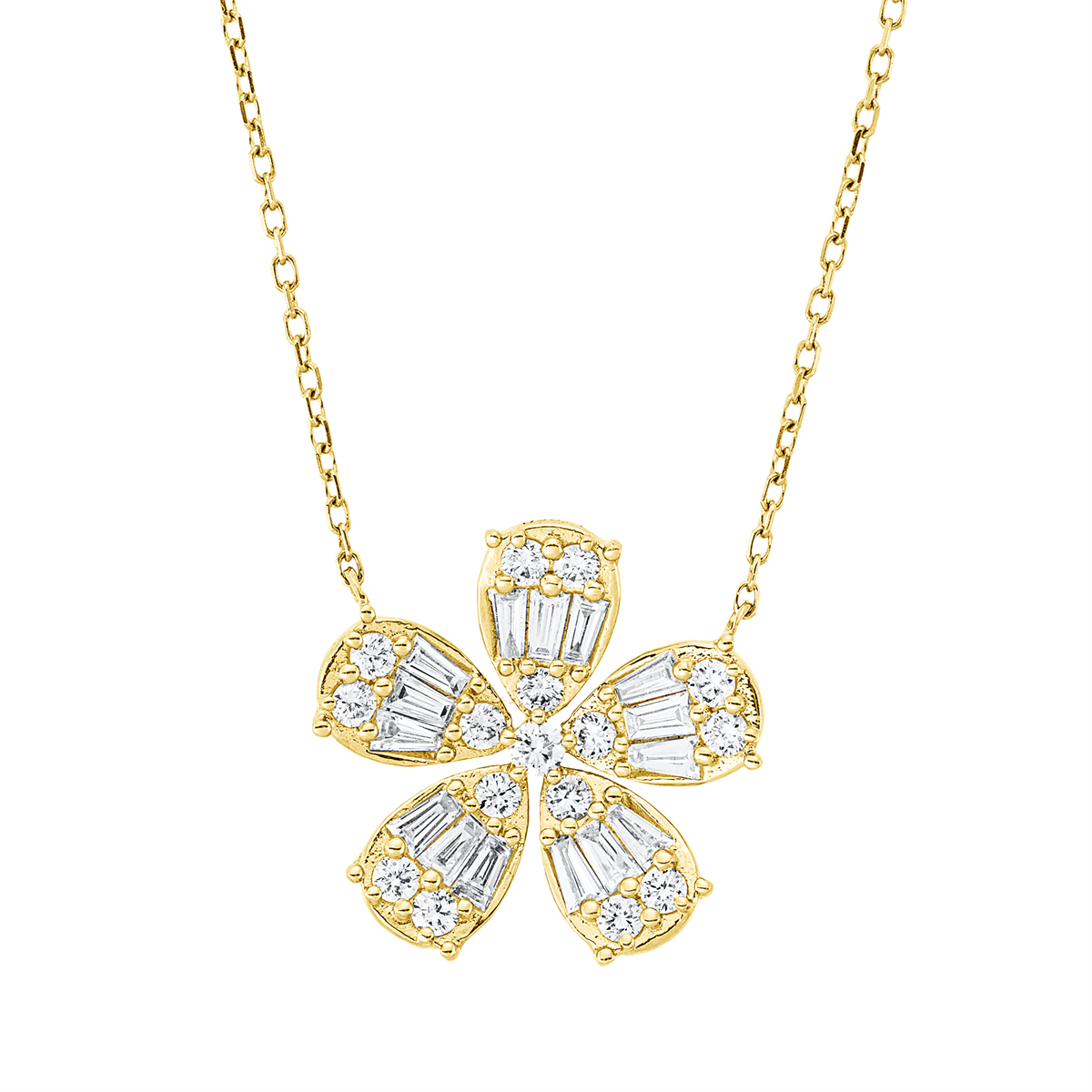 diamond full cut  baguette necklace in yellow gold