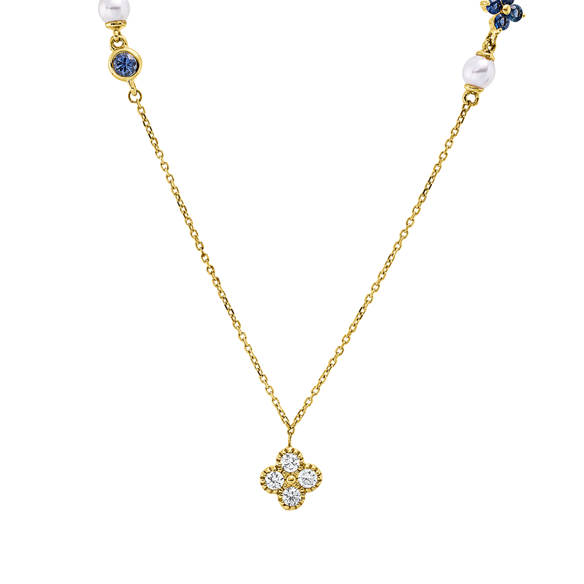 diamond full cut sapphire modern woman necklace in yellow gold