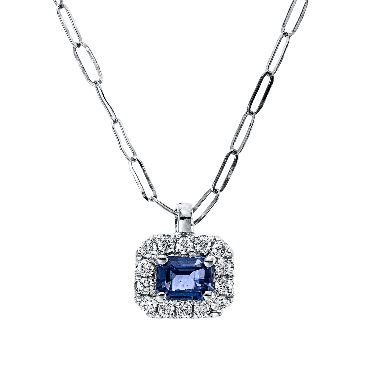 diamond full cut sapphire colored stone classic necklace in white gold