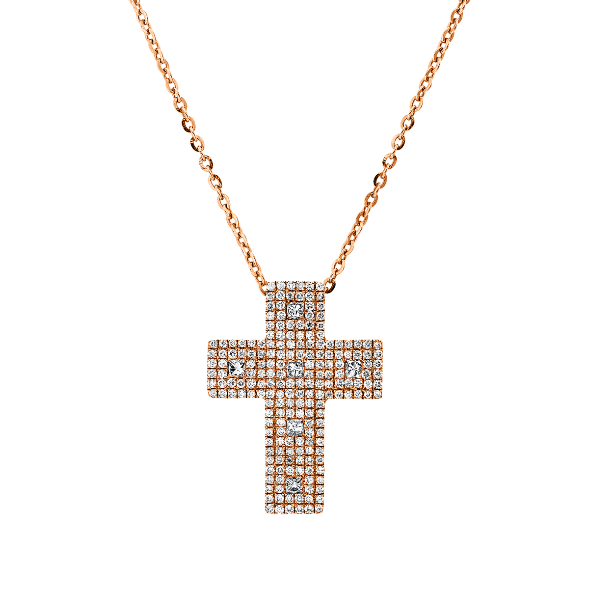 diamond full cut  cross necklace in red gold