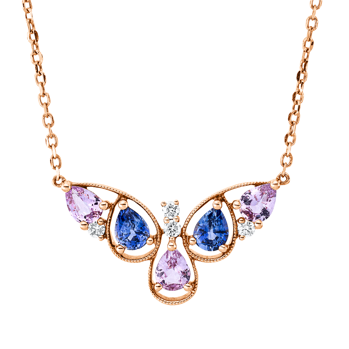 diamond full cut sapphire colored stone classic necklace in red gold