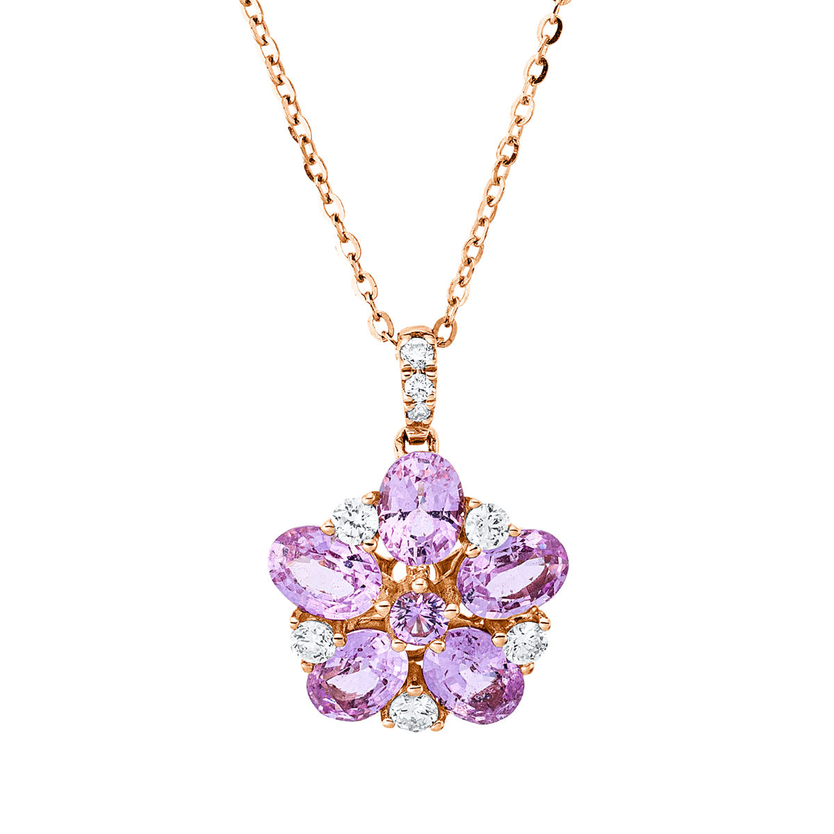 diamond full cut sapphire colored stone classic necklace in red gold