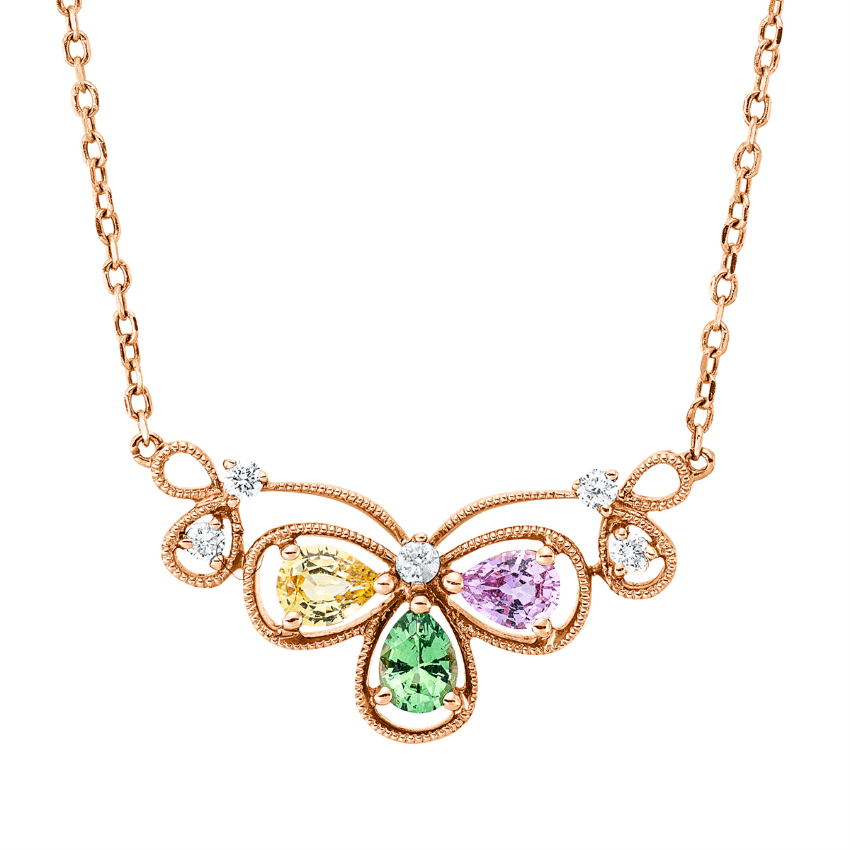 diamond full cut sapphire colored stone classic necklace in red gold