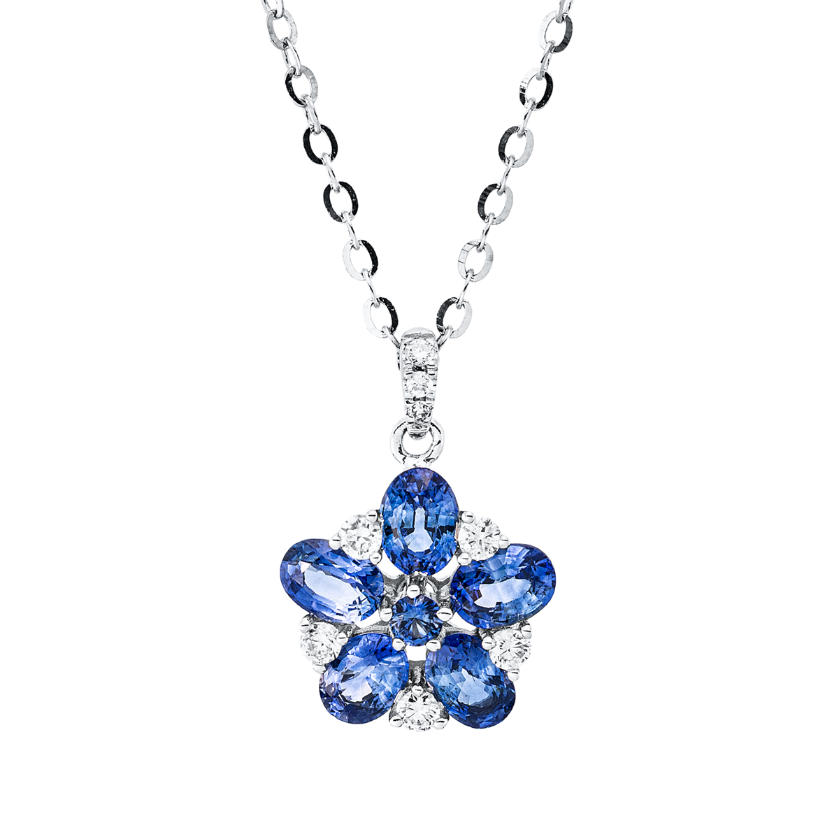 diamond full cut sapphire colored stone classic necklace in white gold
