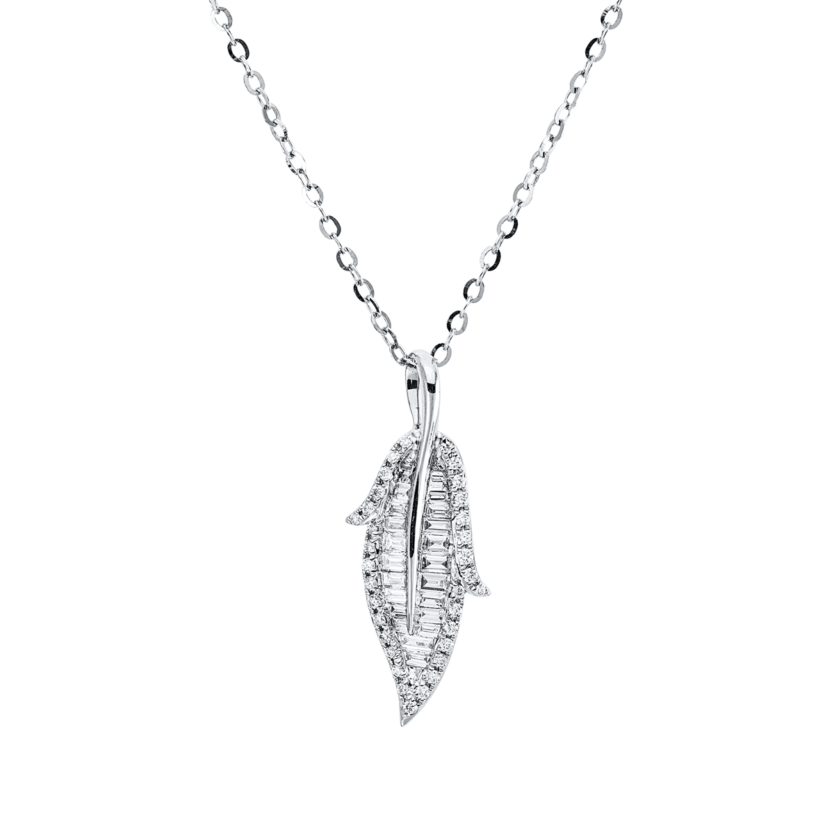 diamond full cut  baguette necklace in white gold