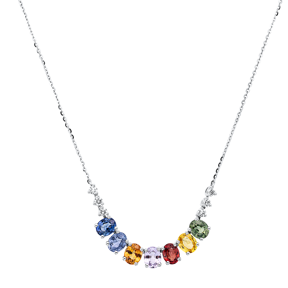 diamond full cut sapphire rainbow & multicolor necklace in white gold