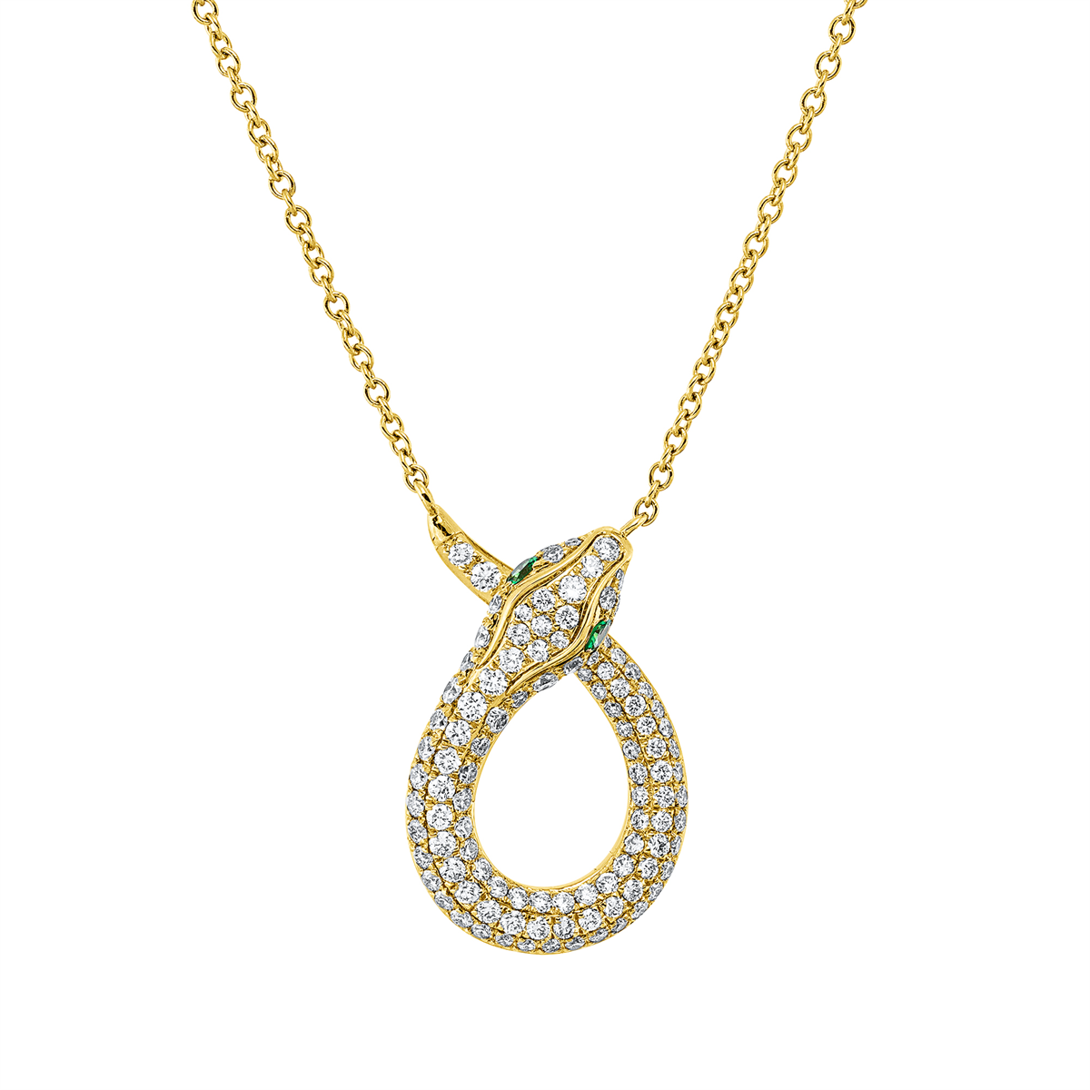diamond full cut tsavorite animal necklace in yellow gold