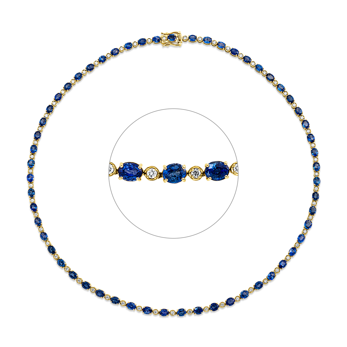 diamond full cut sapphire colored stone classic necklace in yellow gold