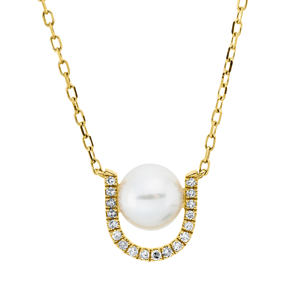 diamond full cut  pearl necklace in yellow gold