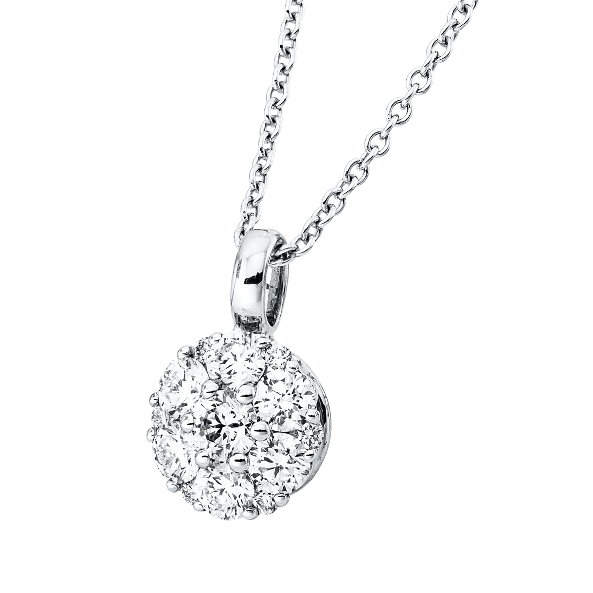 diamond full cut  illusion classic necklace in white gold