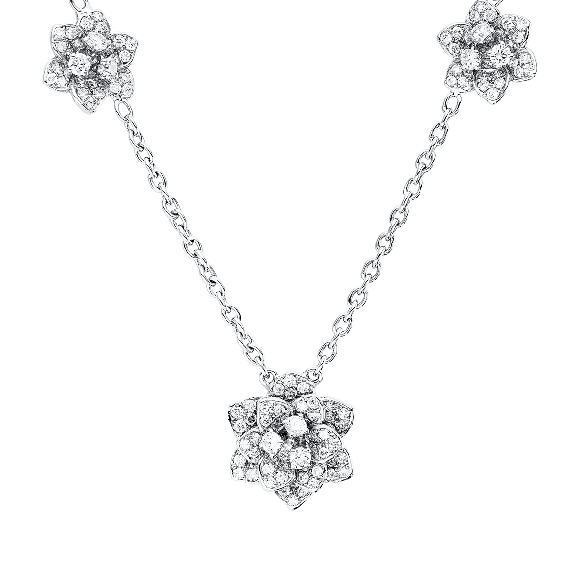 diamond full cut  multi-stone necklace in white gold
