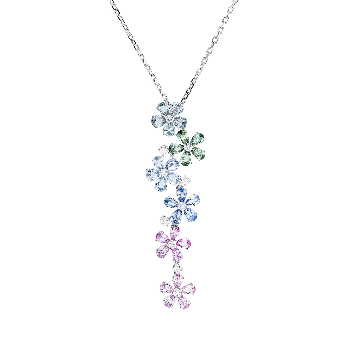 diamond full cut color stones colored stone classic necklace in white gold