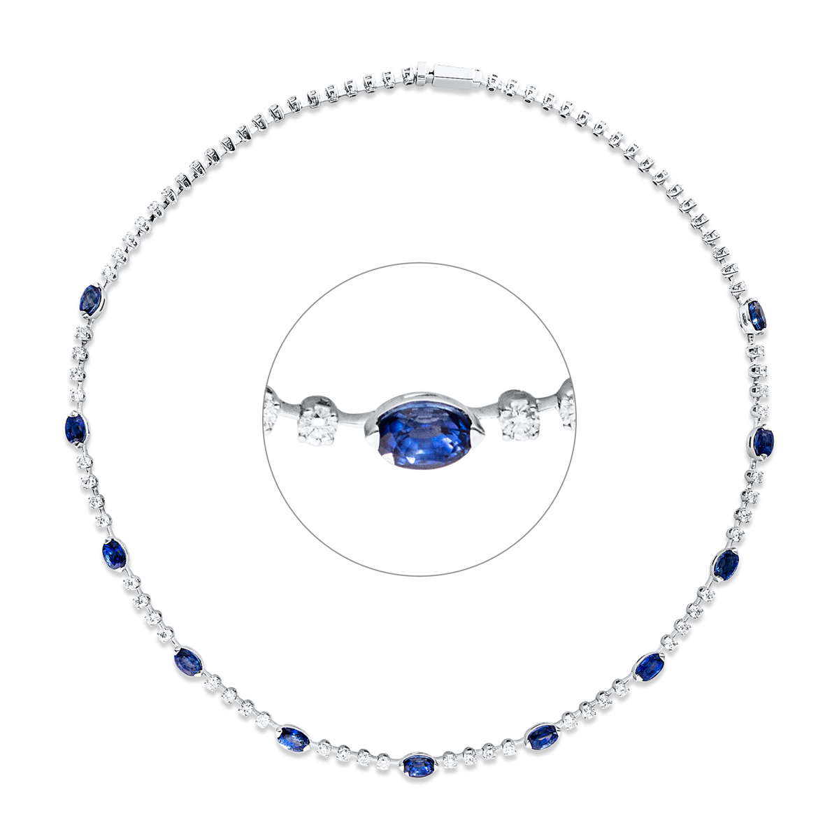 diamond full cut sapphire colored stone classic necklace in white gold