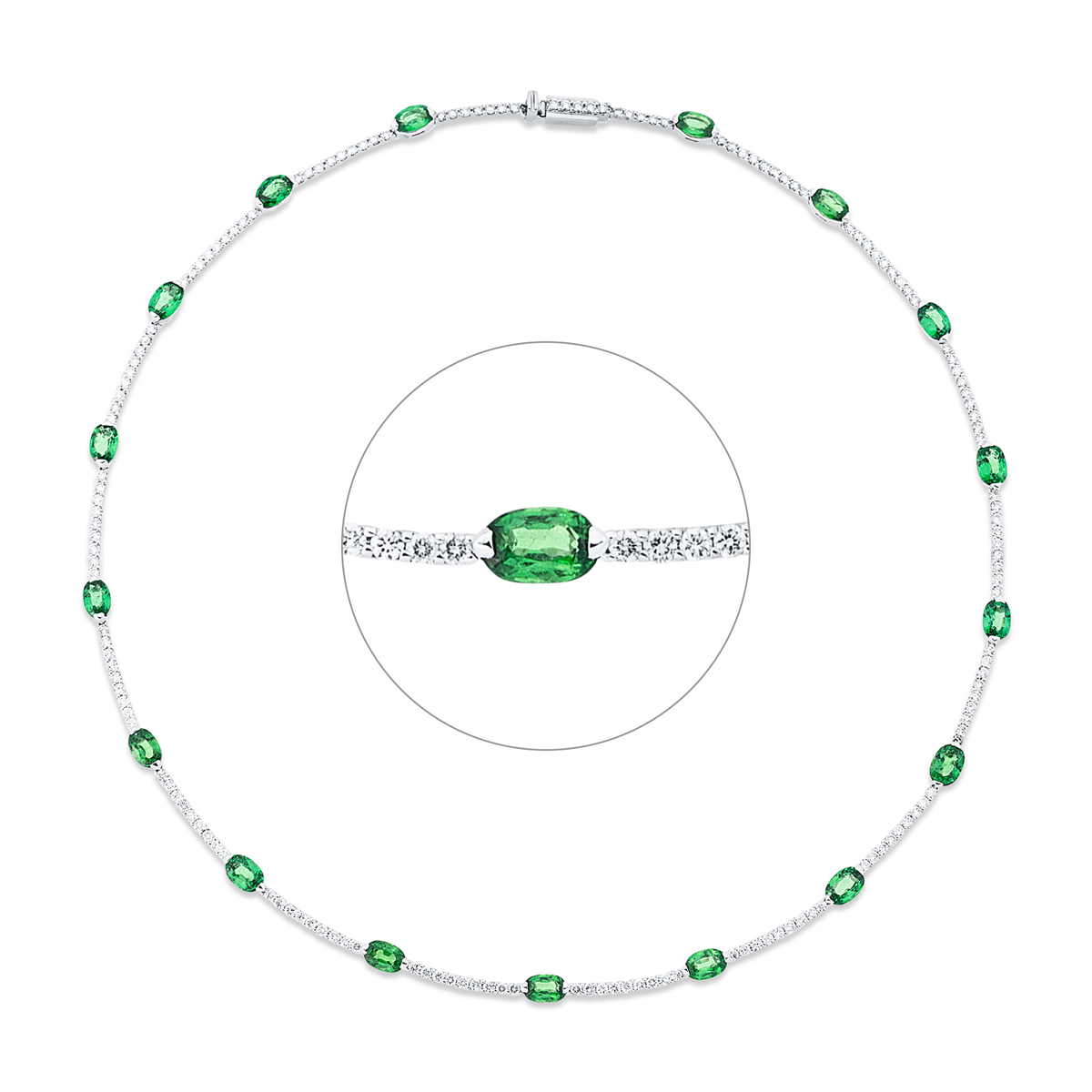 diamond full cut tsavorite colored stone classic necklace in white gold