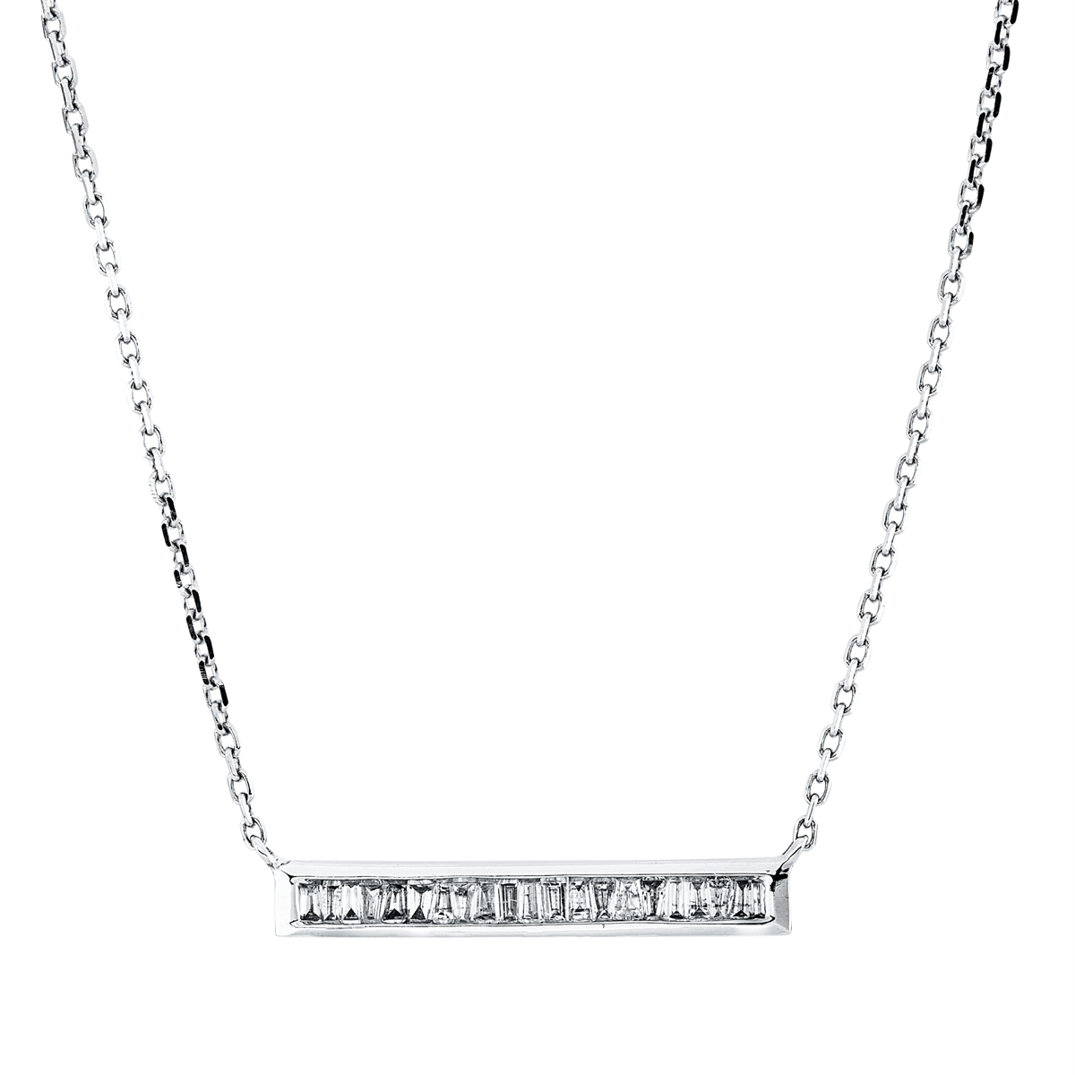 taper  baguette necklace in white gold