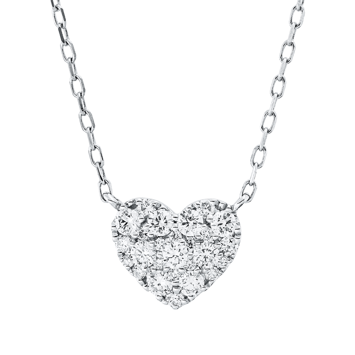 diamond full cut  heart necklace in white gold