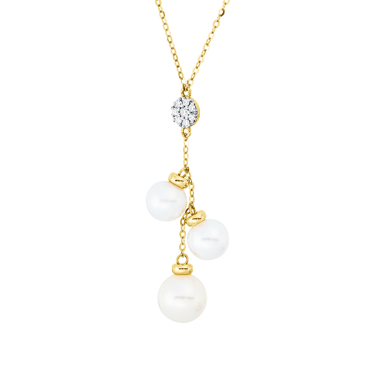 diamond full cut  pearl necklace in yellow gold