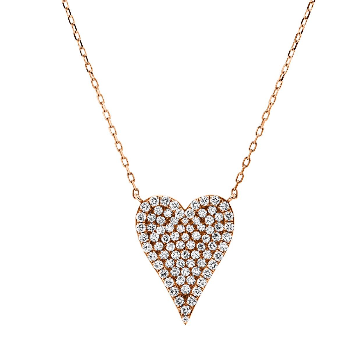 diamond full cut  heart necklace in red gold