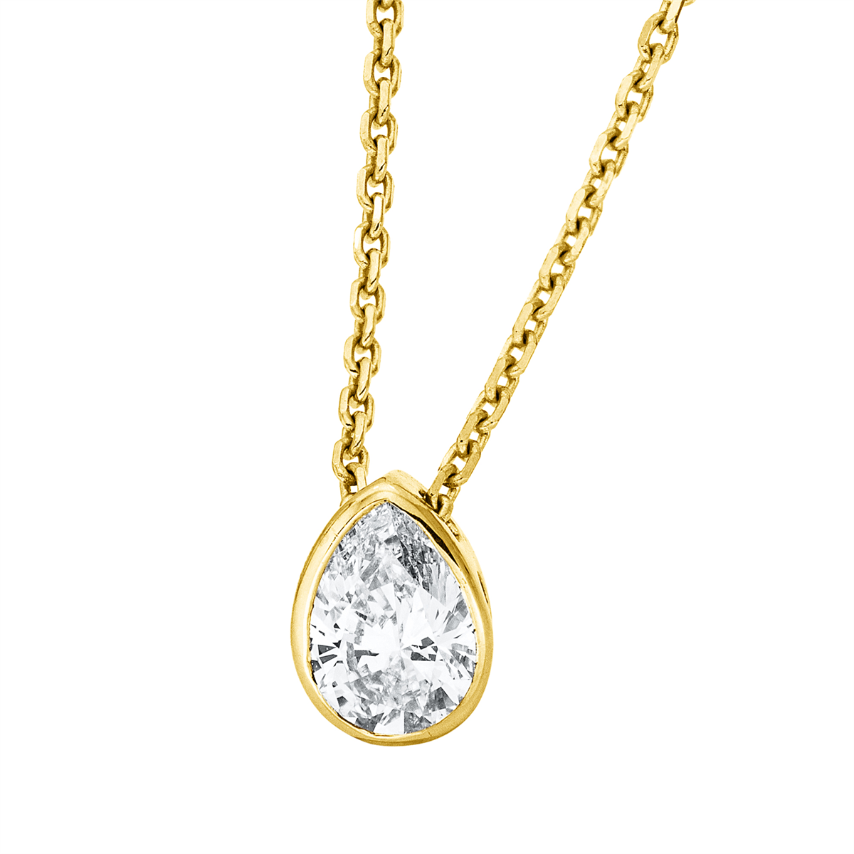 pear shape  solitaire necklace in yellow gold