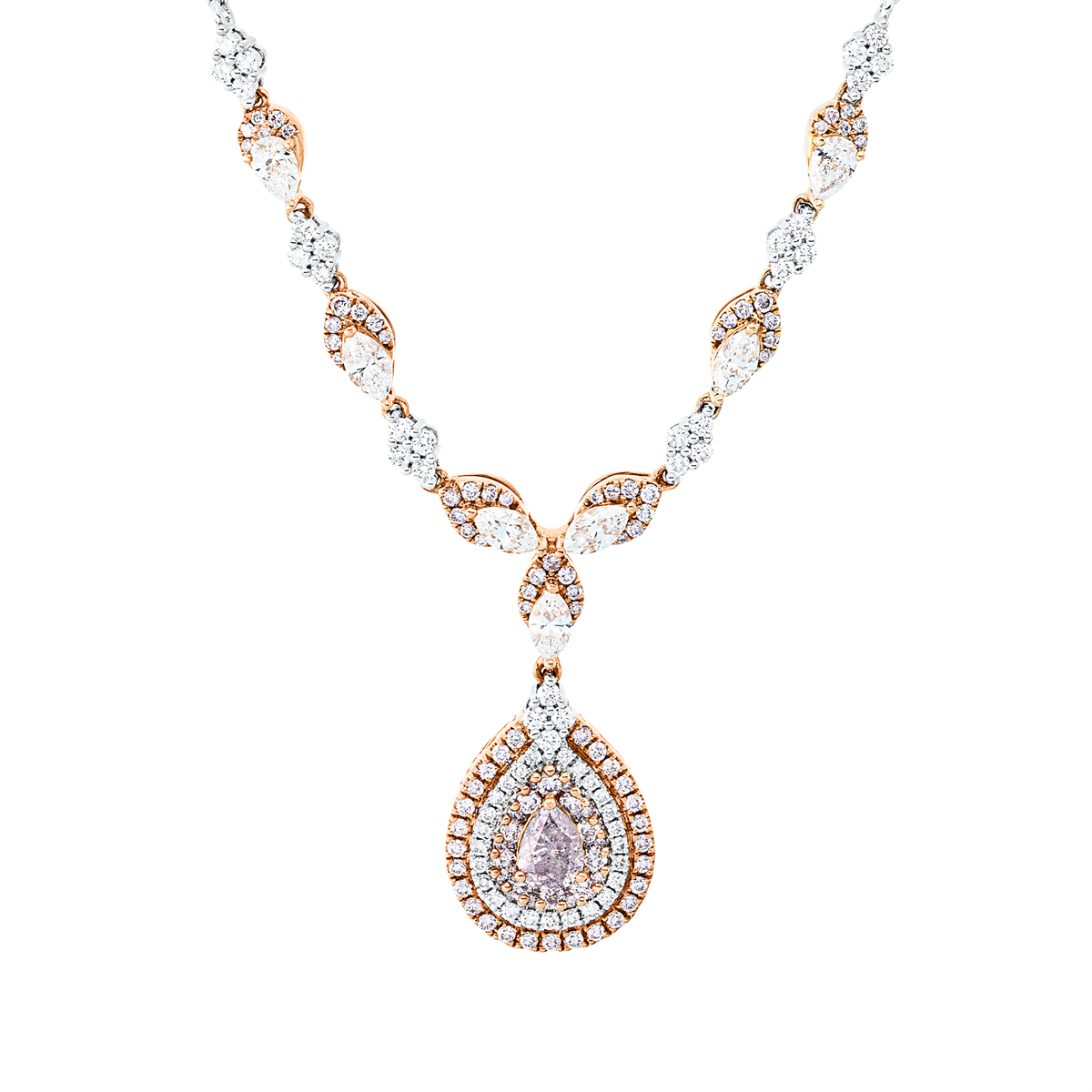 diamond full cut  fancy colored diamond necklace in whitegold / rosegold
