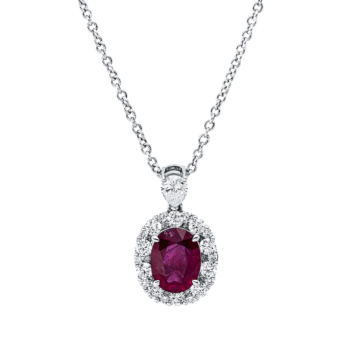 diamond full cut ruby colored stone classic necklace in white gold